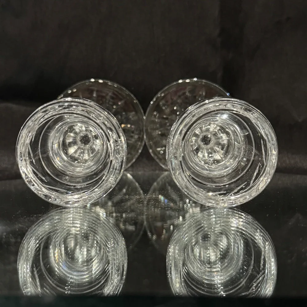 Ralph Lauren Claremont Crystal Candlestick Holders Etched Laurel Band Retired